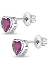 lovely 7mm heart hot pink cubic zirconia birthstone baby earrings
